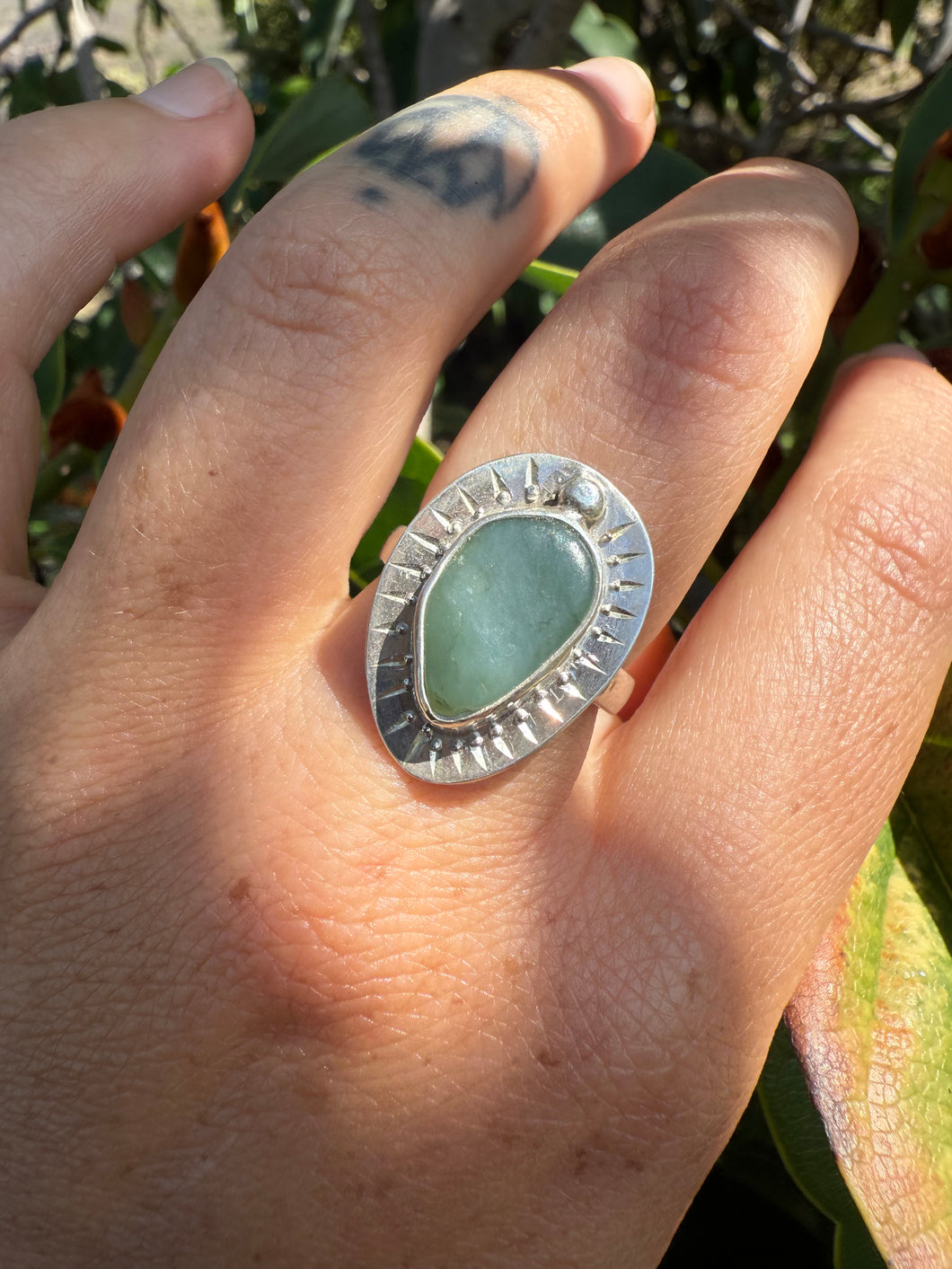 Ice Jade Starburst Ring Size 8