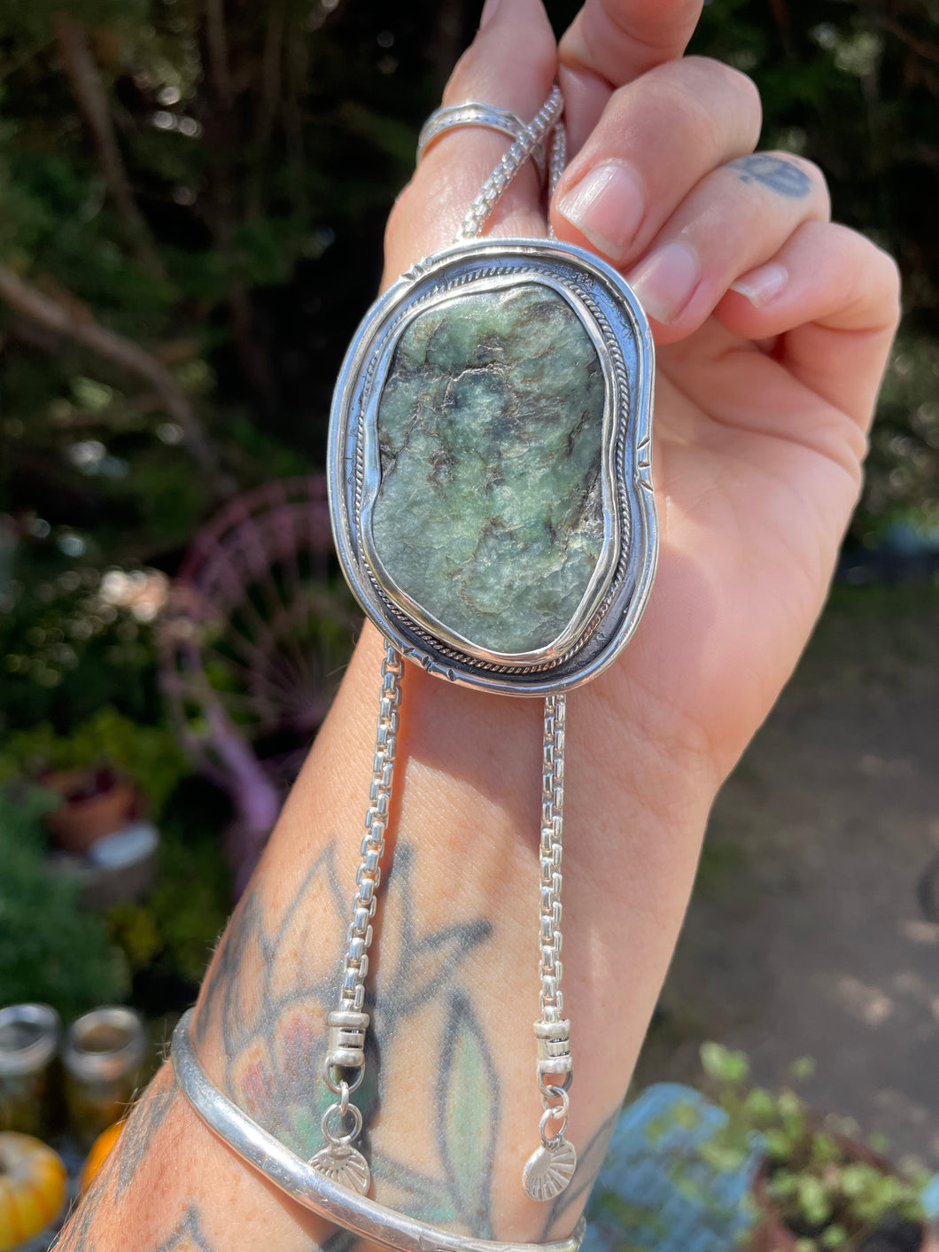 Sterling Fired Jade Bolo